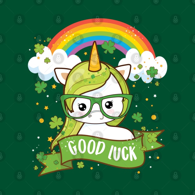 Kawaii Good Luck Rainbow St Patricks Day Unicorn by Irene Koh Studio