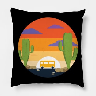 retro cactus sunset Pillow