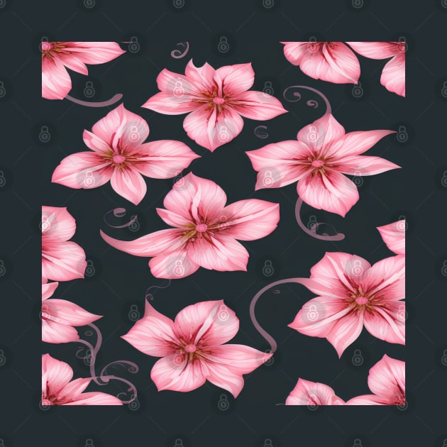 Pink floral pattern with black background by BirdsnStuff