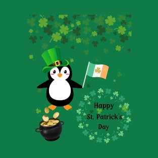 Happy St Patrick's Day Penguin With Pot of Gold and Irish Flag T-Shirt