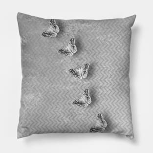 Grunge butterflies on chevron texture in gray Pillow