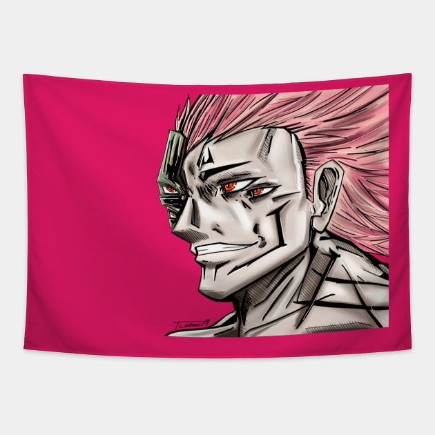 ryomen the sorcerer immortal in pink ecopop art Tapestry by jorge_lebeau