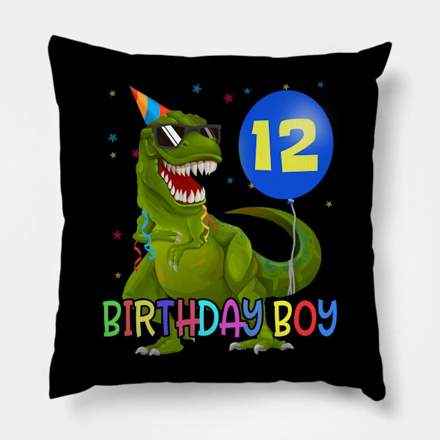 12 Yrs Boy Shirt T-Rex Dino Boy 12th birthday Party Pillow by ELFEINHALB