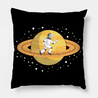 Astronaut running around planet in space Pillow