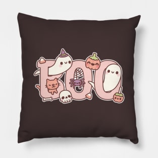 Boo Cute Ghosts Spider Pumpkin And Cat Halloween Greeting Pillow