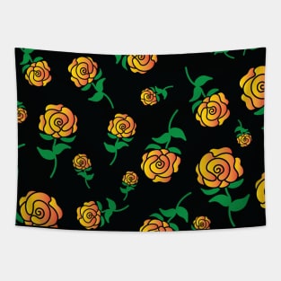 Orange Yellow Gradient Hand Drawn Roses Pattern Tapestry