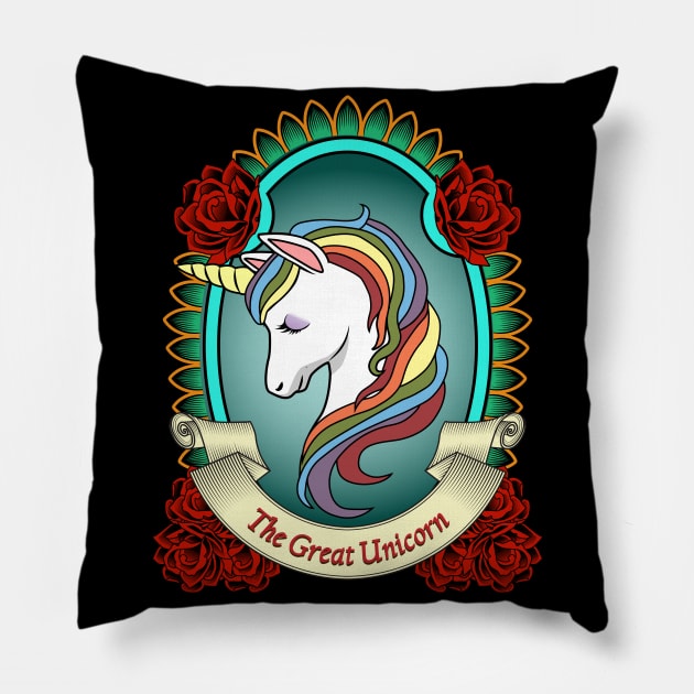 Vintage colorful unicorn Pillow by mounier