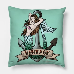 Retro Mermaid Tattoo Art Pillow