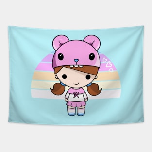 Kawaii Girl in Pink and Rainbow Tapestry