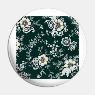 Chinese Ornamental Retro Abstract Floral Pattern Cream and White Flowers Pin