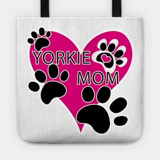 Yorkie Mom Big Heart Dog Paw Prints Tote