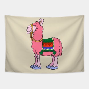 Red llama with an decorative cover on the back Tapestry