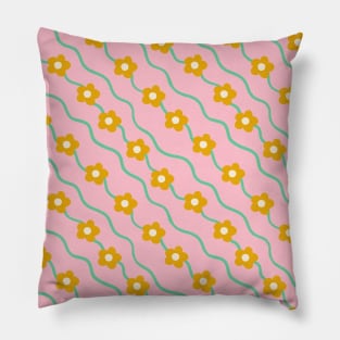 Wavy ditsy floral pattern in pink and mustard yellow Pillow