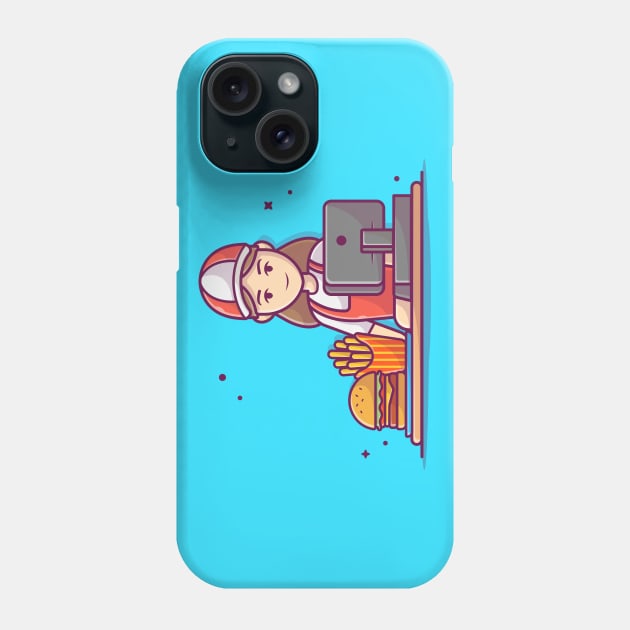 Cashier Serving Order for Burger And French Fries With Cash Register Cartoon Phone Case by Catalyst Labs