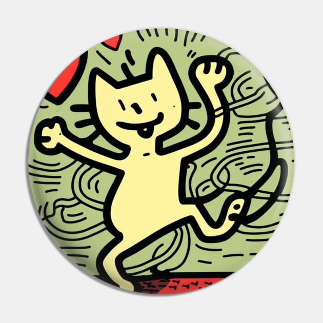 Funny Keith Haring, cat lover Pin by Art ucef