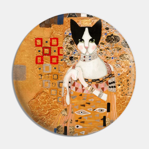 Klimt Cat Portrait Pin by KilkennyCat Art