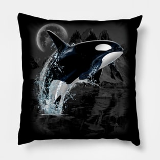 Orca whale dancing in moonlight Pillow