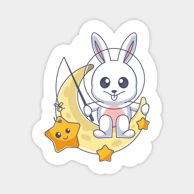 Cute bunny fishing for stars on the moon Magnet by Wawadzgnstuff