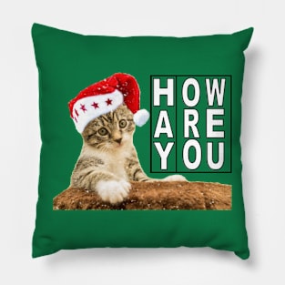 Hay How Are You Christmas Kitty with White Letters Pillow
