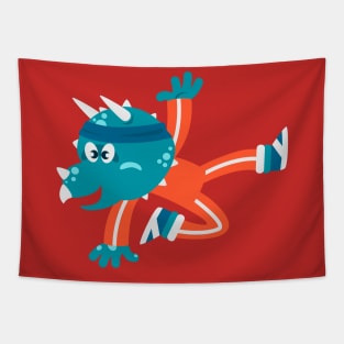 Breakdancing triceratops illustration Tapestry