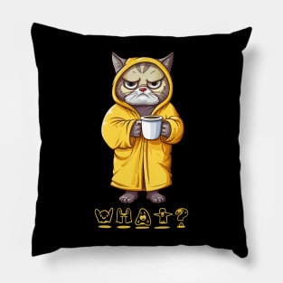 Ghostly What Angry Cat Holding A Coffee Cup Pillow