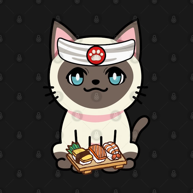 Funny siamese cat is a sushi chef by Pet Station