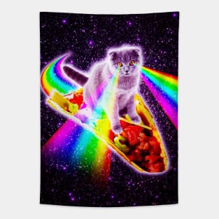 Rainbow Laser Eyes Galaxy Cat Riding Taco Tapestry