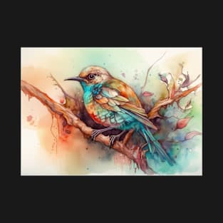 Watercolour bird on a branch T-Shirt