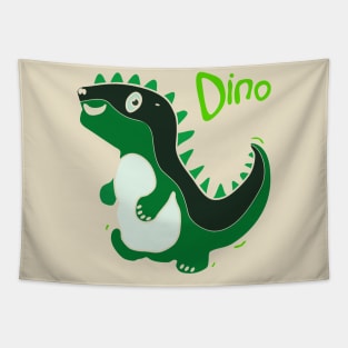 cartoon style illustration of a cute green dinosaurs Tapestry