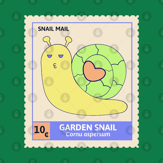 Kawaii Cute Garden Snail, Funny Pun, Stamp Collection, Snail Mail by vystudio