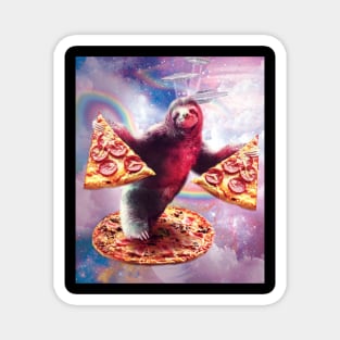 Funny Space Sloth With Pizza Magnet