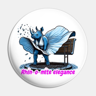 Rhino Elegance – The Iconic Fluttering Dress Illustration Pin