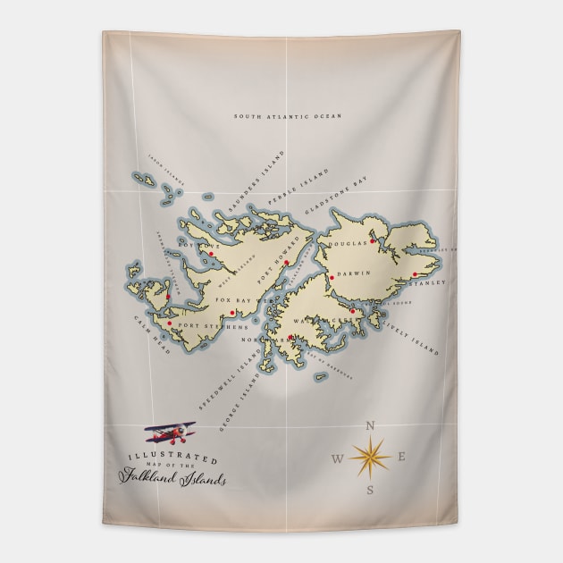 Illustrated map of the British Falkland Islands Tapestry by nickemporium1