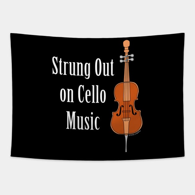 Strung Out Cello White Text Tapestry by Barthol Graphics