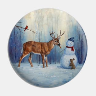 Funny Deer Eating Carrot Nose of Christmas Snowman Pin