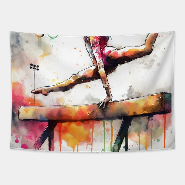 Artistic interpterion of an Olympian on the balance beam. Tapestry by WelshDesigns