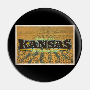 Greetings from Kansas - Vintage Travel Postcard Design Pin