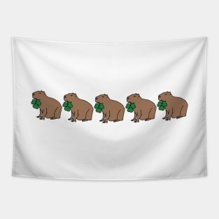 Five Capybara Holding Shamrocks for St Patricks Day Tapestry