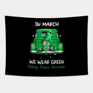 Gnome Sitting On Truck In March We Wear Green Kidney Disease Awareness Tapestry