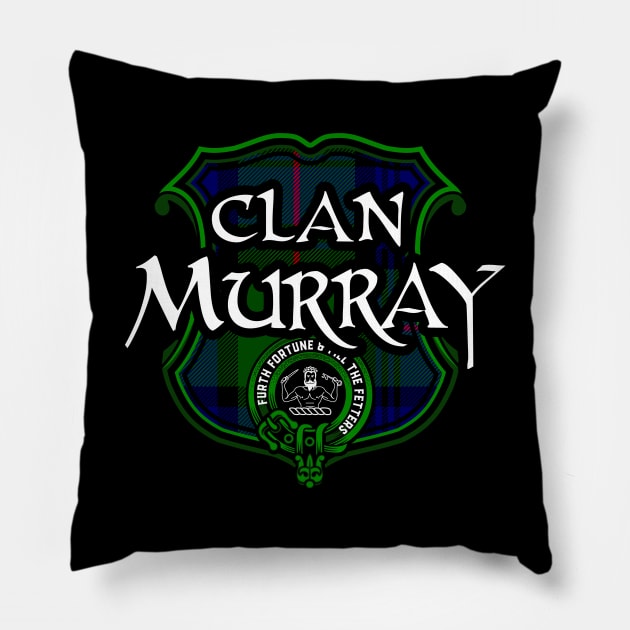 Clan Murray Surname Scottish Clan Tartan Crest Badge Pillow by Celtic Folk