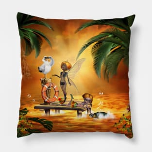 Cute little fairys playing on the beach Pillow