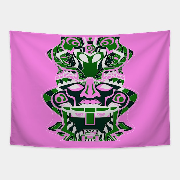 omega totem in mecha sentinel disguise ecopop tribal olmec pink mask Tapestry by jorge_lebeau