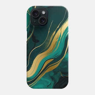 Emerald Green and Gold Abstract Swirl Phone Case