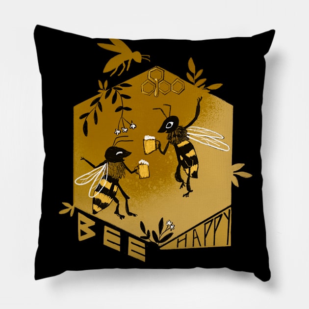 Bee happy Pillow by Petit Faon Prints