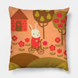 Vintage Bunny Bike Ride Pillow