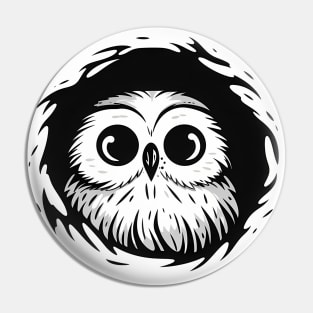 Cute Kawaii Black and White Baby Owl Peeping Out Pin