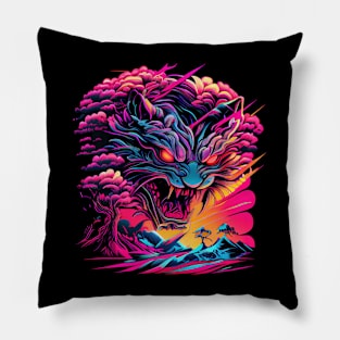 Yokai Synthwave Vaporwave Pillow