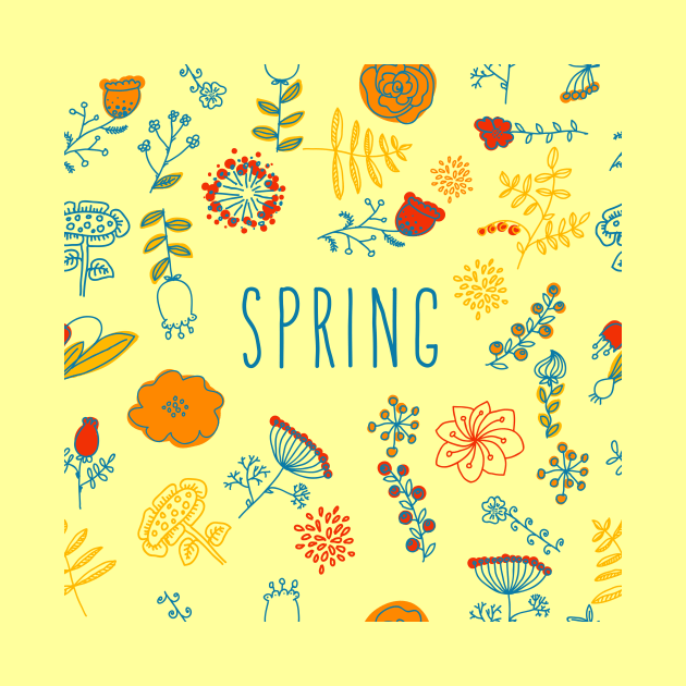 Spring pattern with flowers, vector floral illustration in vintage style by Olga Berlet