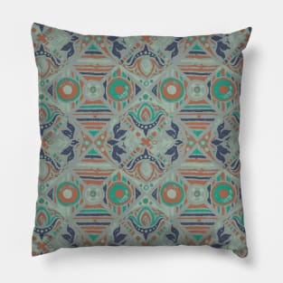 Woodblock print medallion gray Pillow