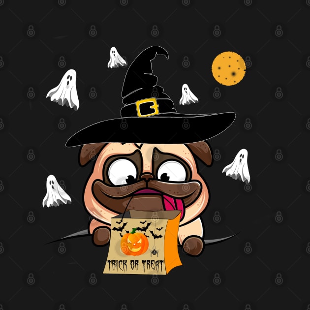 Pug Funny Halloween Trick Or Treat by Ever Heart Collection